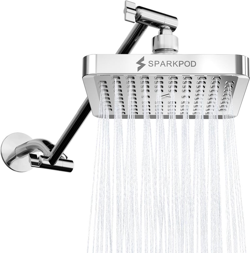 SparkPod Square Rain Shower Head with Extension Arm - Height Adjustable Shower Head with High Pressure Performance - Easy 1-Minute Installation (11" Arm Extension, Luxury Polished Chrome) - Image 1